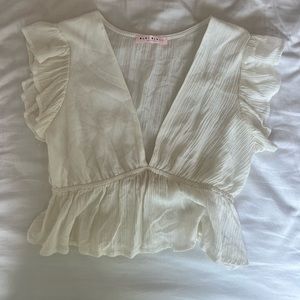 Blue Spero White Deep V Top